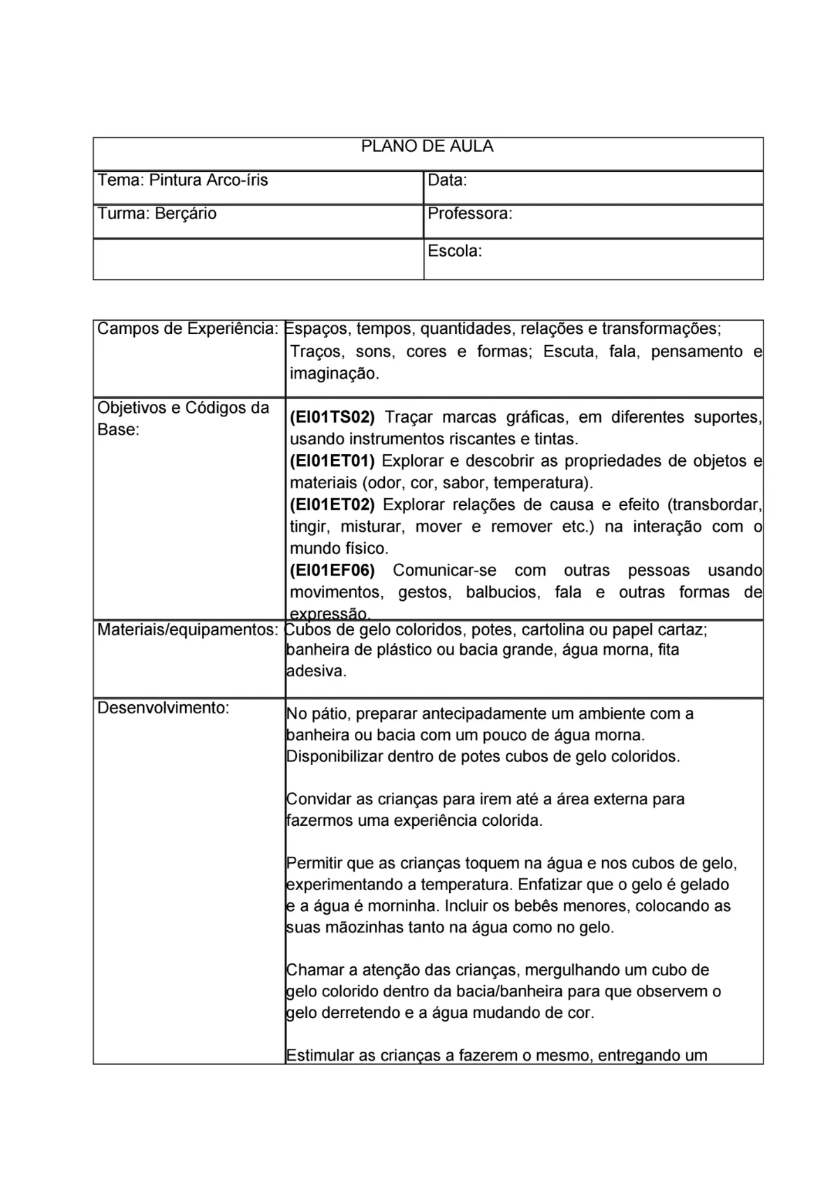 Amostra de plano de aula
